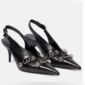 Balenciaga Cagole Slingback Pumps Black Leather EU 35 / US 5